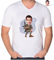 BK Gift Kişiye Özel Uzman Çavuş Karikatürlü V Yaka Tişört-1 (Beyaz)