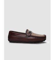 %100 Hakiki Deri Kahverengi Örgü Detaylı Erkek Loafer
