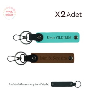 Anneler Gününe Özel Hatıra, İsim Soyisimli 2’li Anahtarlık Takımı, Açık Kahve-Turkuaz-Siyah