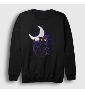 Presmono Unisex Siyah Luna Kedi Kedili Sailor Moon Ay Savaşçısı Sweatshirt 486041tt