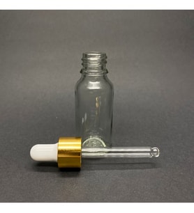 30ml Şeffaf, Cam Şişe, 12 adet, Cam Damlalıklı, Ecza şişesi, Propolis şişesi, Gold Kapak Beyaz Emzik