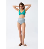 pilelistore- Kadın Yeşil Pedli Geometrik Desenli Yüksek Bel Bikini Takımı
