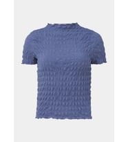 Kadın Bisiklet Yaka Kısa Kollu Dokulu Slim Fit Bürümcük Tişört/T-shirt, Kadın T-Shirt (Mavi)