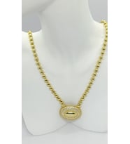 Yarım Top Zincir Taşlı Oval Detaylı Gold Kolye (47+5 cm)