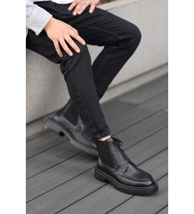 Shoetyle - Siyah Deri Fermuarlı Erkek Bot 250-085