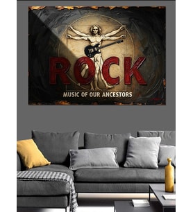 Rock Müzik Temalı Vitruvius Adamı Dekoratif Kanvas - Mdf Ahşap Tablo