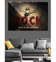 Rock Müzik Temalı Vitruvius Adamı Dekoratif Kanvas - Mdf Ahşap Tablo