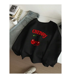 Unisex HappyCherry Tasarım Basklı Sweatshirt (Siyah)