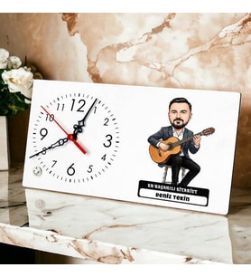 En Başarılı Gitarist Müzisyen Erkek Karikatürlü Masa Saati