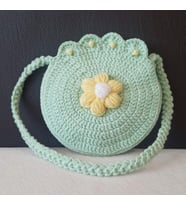 Amigurumi El Örgüsü Çiçekli Yeşil Kız Çocuk Çantası