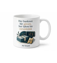 Banka Veznedarı Para Sayma Nakit İşlem Müşteri Sırası Temalı Kupa Bardak Hediye
