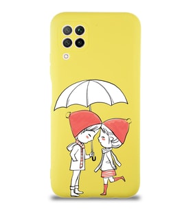 Huawei P 40 Lite Uyumlu Lansman Kılıf Aşk Tasarımlı İçi Kadife Kapak-Sarı (Şeffaf)