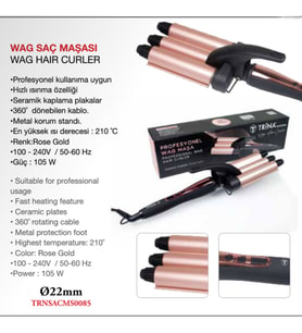 Profesyonel Saç WAG Maşası 22mm -085 Su Dalgası Seramik Kaplama Plakalar Rose Gold (Rose - Gold)