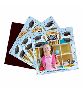 Kişiye Özel Fotoğraflı Mezun Oldum Magnet (6 Adet) (Pembe)