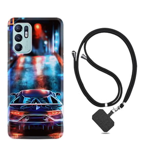Oppo Reno 6 Kılıf Silikon Boyun Askılı İpli Desenli Silikon Neon Cars 1724