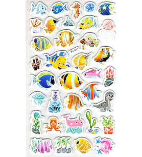 Sticker Eva Kabartmalı Stiker Çıkartma Defter Etiket (XK011) 14x24 cm - Renkli Balıklar