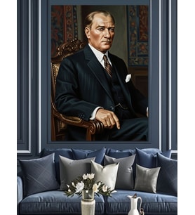 Koltukta Oturan Atatürk Portresi Dekoratif Kanvas - Mdf Ahşap Tablo