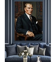 Koltukta Oturan Atatürk Portresi Dekoratif Kanvas - Mdf Ahşap Tablo