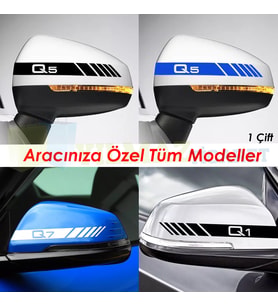 Audi Q1 Q2 Q3 Q4 Q5 Q6 Q7 Q8 Yan Dikiz Ayna Şerit Oto Sticker Etiket Yapıştırma Çıkartma 1 Çift ( 20 X 2 Cm Ölçü )