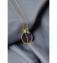 925 Ayar Gümüş Gold Kaplama Mineli Bolluk Ve Bereket Tılsımı Nar Taneli Kolye (Gold)