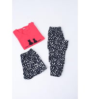 Kadın Şortlu Ve Uzun Pijama Takımı Kısa Kollu 3 Lü Set Likralı Cepli NAR