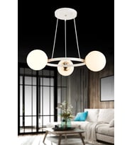 Beyaz 3 Lü Halka  Beyaz Glop Camlı Modern Avize
