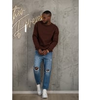 Oversize 3 İplik İçi Polarlı Bisiklet Yaka Basic Sweatshirt (Kahverengi)