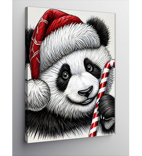 Kanvas Tablo Noel Şapkalı Panda