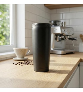 400 ml Siyah Termos Kupa - Çift Katmanlı Paslanmaz Çelik Seyahat Bardağı (Travel Mug) - 4-6 Saat Sıcak/Soğuk Tutan Kilitli Kapaklı Kahve Termosu (BPA Free)