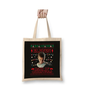 Stranger Things Eleven Days Of Christmas Knit Yılbaşı Beyaz Bez Çanta Uzun Saplı Alışveriş Çantası