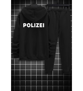 Unisex Polizei Sırt Baskılı Eşofman Takımı (Siyah)