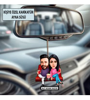 Sevgiliye Özel Karikatü Sinema Ayna Süsü – Sevgililer Günü Hediyesi Araç İçi Süs