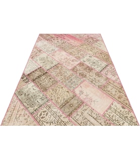 Bej Halı Modern Patchwork Eskitme Desenli Yün Pamuk El Dokuma Salon Yatak Odası Bohem
