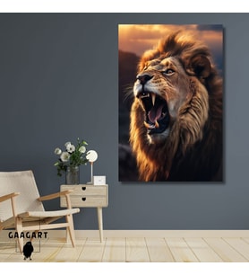 Tekli Dikey Kanvas Duvar Tablosu Yan Açı Kükreyen Aslan