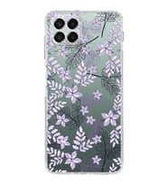 Samsung Galaxy M33  Kamera korumalı Kapak Floral Lila Tasarımlı  Şeffaf Kılıf