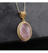 Pembe Kuvars Taşı 925 Ayar Gümüş  Motifli Minimal Kolye