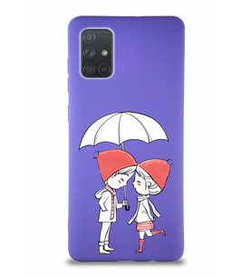 Samsung Galaxy A71 Soft Premier Kapak Aşk Tasarımlı Silikon Kılıf - Mor (Şeffaf)