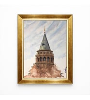 Tablore Suluboya Galata Kulesi Çerçeveli Tablo Istanbul Temalı Duvar Dekoru