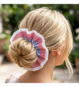 Woodycord Fırfırlı Pötikareli El Yapımı Scrunchie Topuz Tokası