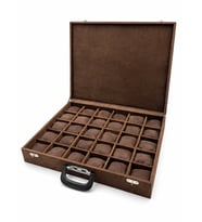 30'lu Camsız Alcantara Kahve Saat Kutusu 37x48 cm – 30 Bölmeli Saat Organizer ve Saklama Kutusu