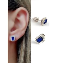 Sky Diamond Blue Creative Sapphire Taşlı 925 ayar Gümüş Lüks Tek Taş Küpe