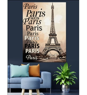 Paris Eyfel Kulesi Tipografik Dekoratif Kanvas - Mdf Ahşap Tablo