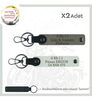 Motorcuya İsim Plaka ve 0 Rh (-) Kan Grubu Yazılı Anlamlı Hediye x2 Anahtarlık, Kül Gri-Beyaz-Laci (Çok Renkli)