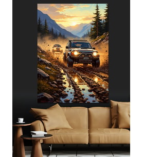 Çamurlu Yolda İlerleyen Off-Road Aracı Dekoratif Kanvas - Mdf Ahşap Tablo