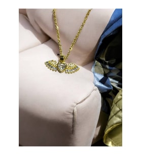 Kristal Taşlı Melek Kanatlı Kalp Kolye – 55 cm Gold Renk Paslanmaz Çelik Kadın Kolye (Gümüş)