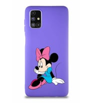 Samsung Galaxy M51 Soft Premier Kapak Minnie Mouse-E Tasarımlı Silikon Kılıf - Mor (Şeffaf)