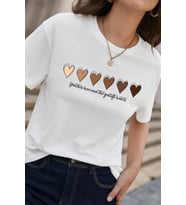Unisex Hearts Baskılı Tasarım Tshirt (Beyaz)