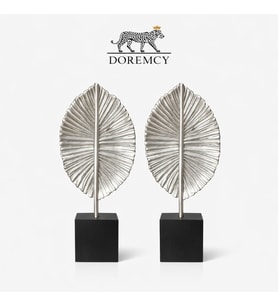 Doremcy 2’li Gold Yaprak Biblo 28x12 cm Modern Dekoratif Obje Polyester Döküm (Gümüş)