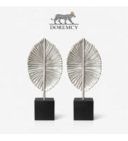 Doremcy 2’li Gold Yaprak Biblo 28x12 cm Modern Dekoratif Obje Polyester Döküm (Gümüş)
