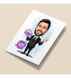 Kişiye Özel Doğum Günü Olan Erkek Karikatürlü Tebrik Kartı